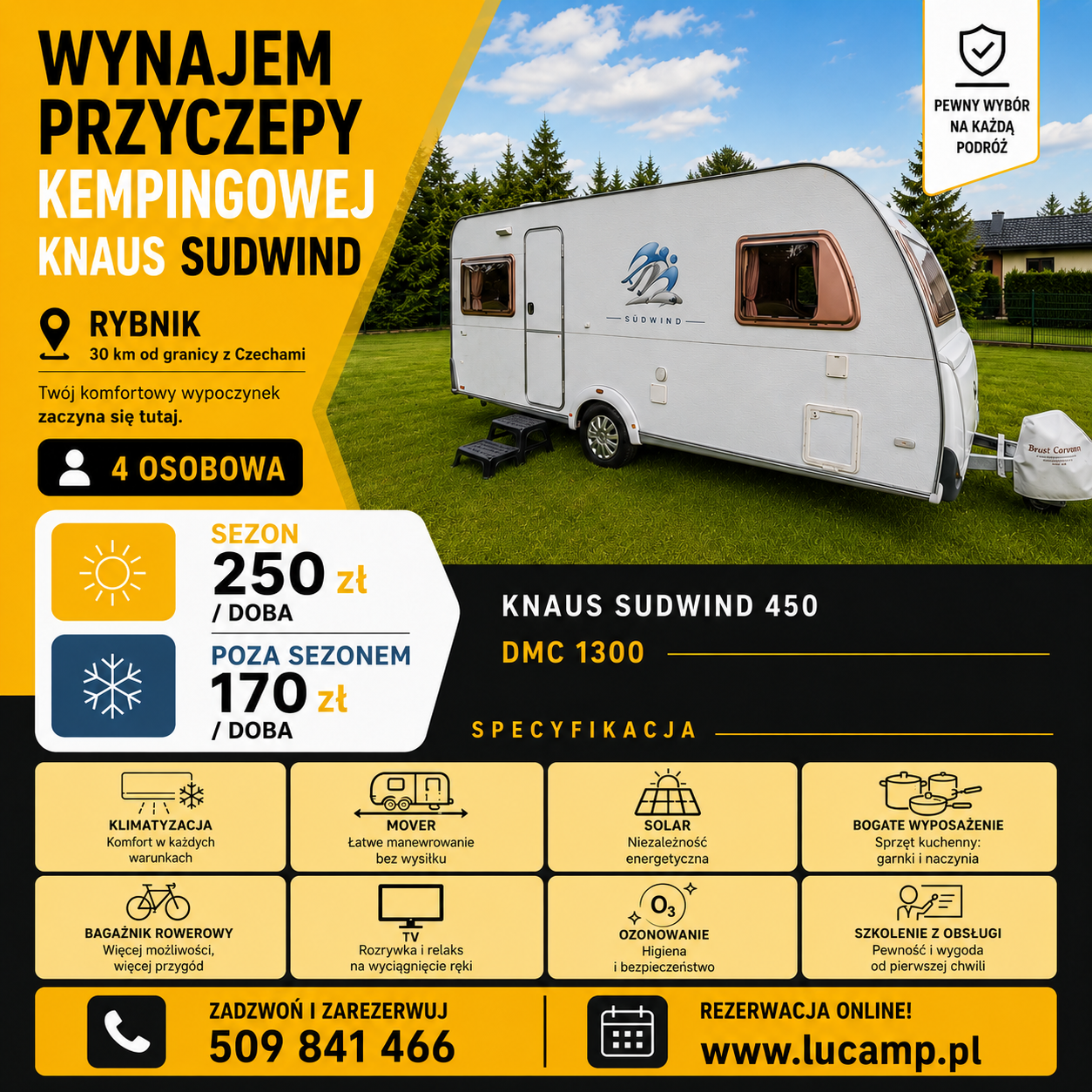 Knaus Sudwind 450, klimatyzacja, mover, solar